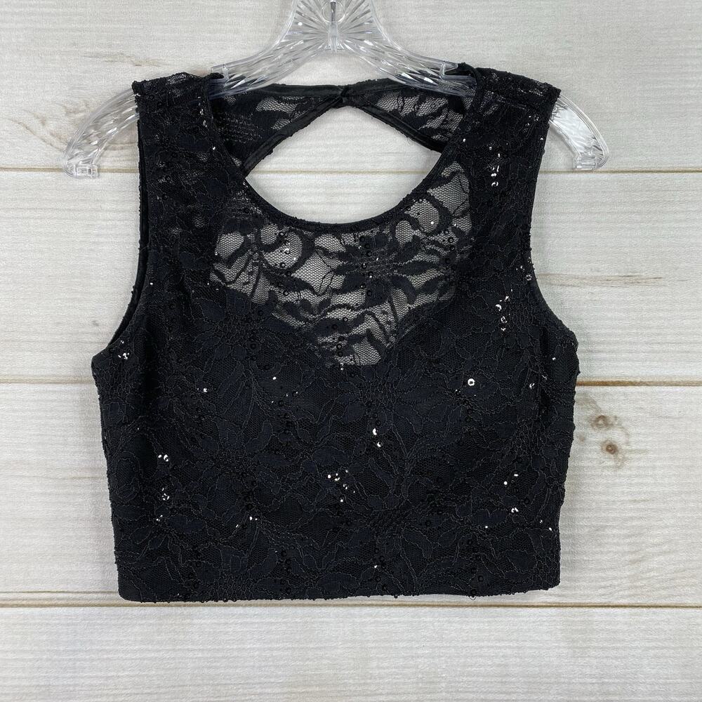 B. Darlin Crop Top Jr 7/8 Black Lace Sequined Special Occasion Padded Zip Back